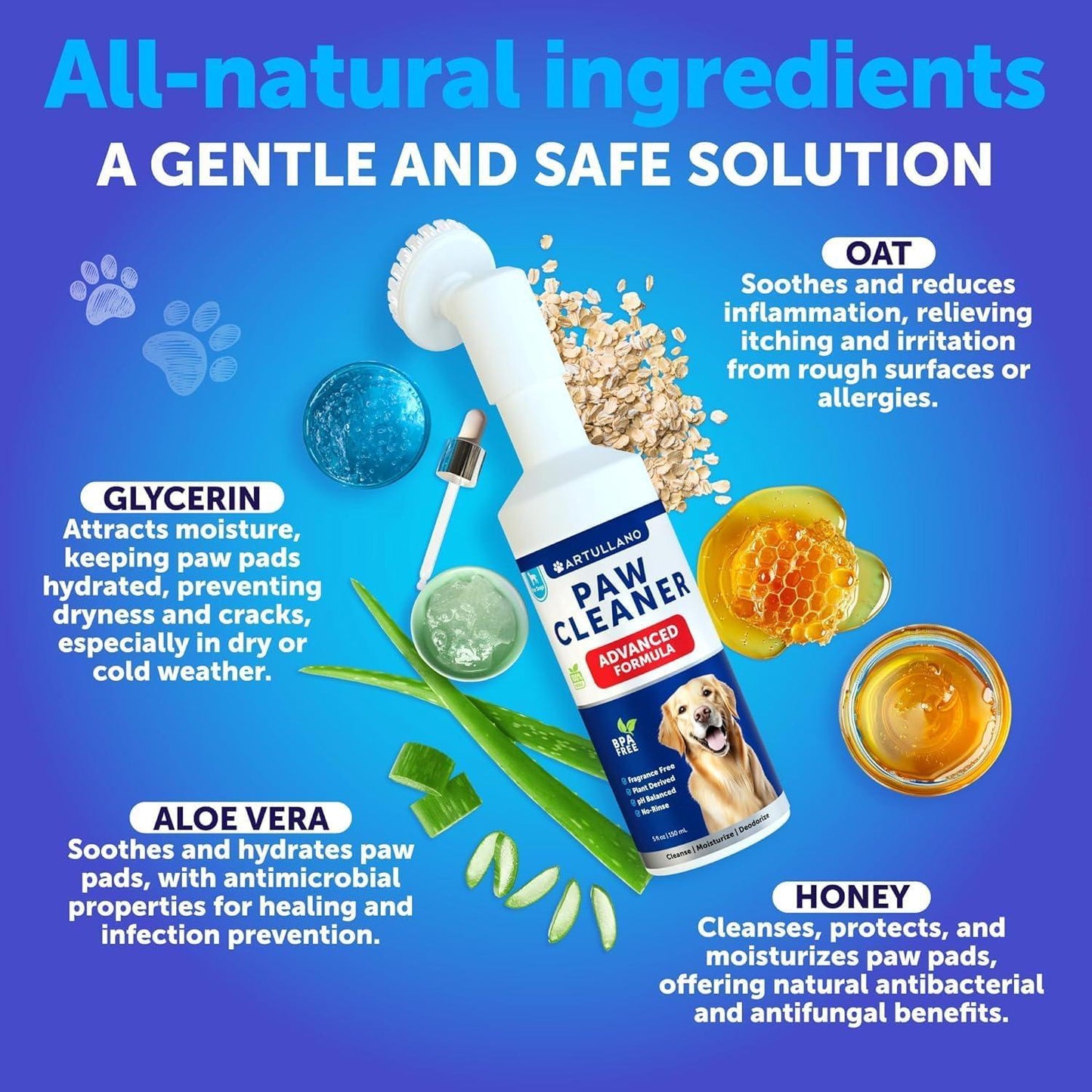 Paw Cleaner for Dogs Silicone Brush and 5Fl Oz No Rinse Foaming Cleanser